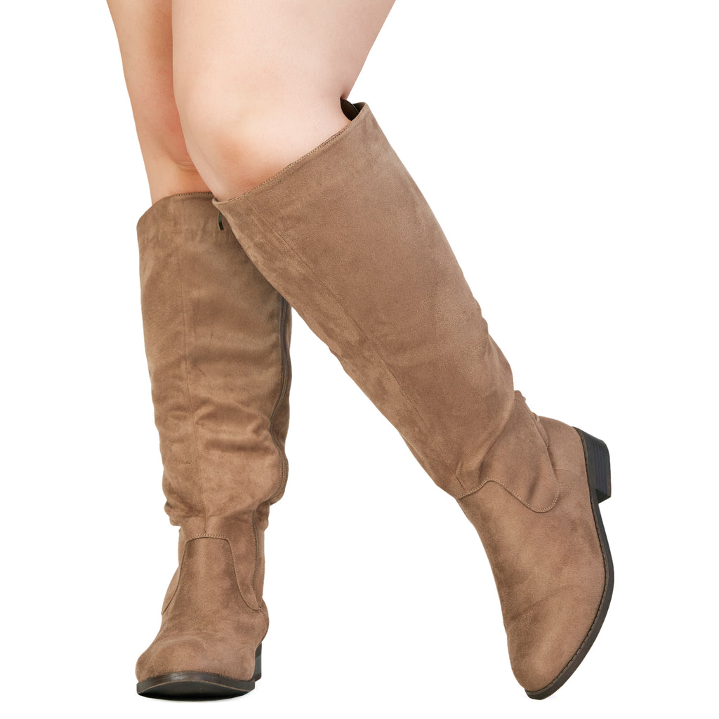 CEDAR Wide Calf Back Lace Riding Boots TAUPE