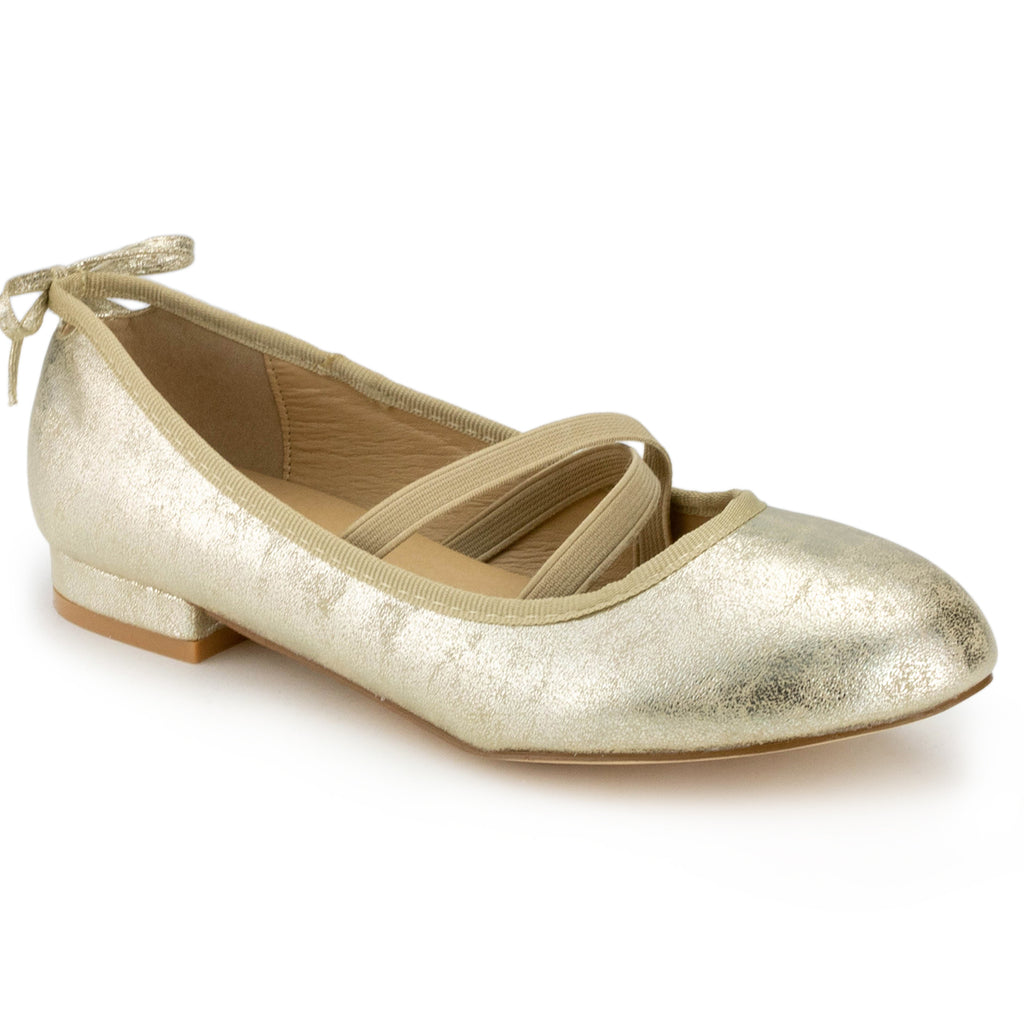 Mary Jane Ballet Flats Slip On Ballerina Flat Low Chunky Heel Bow Straps GOLD
