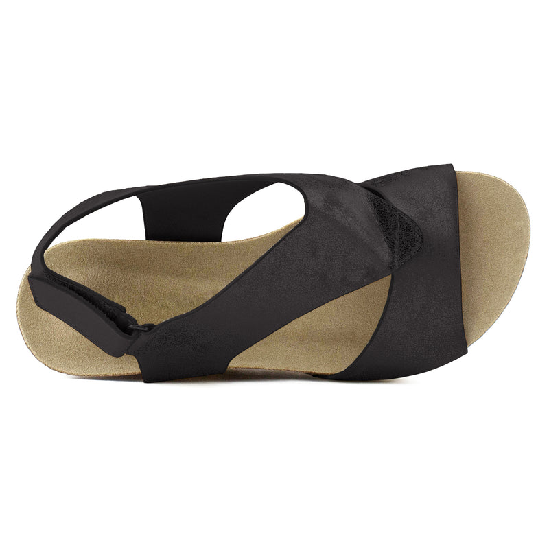Comfortable Cutout Design Velcro Closure Platform Wedge Sandals BLACK