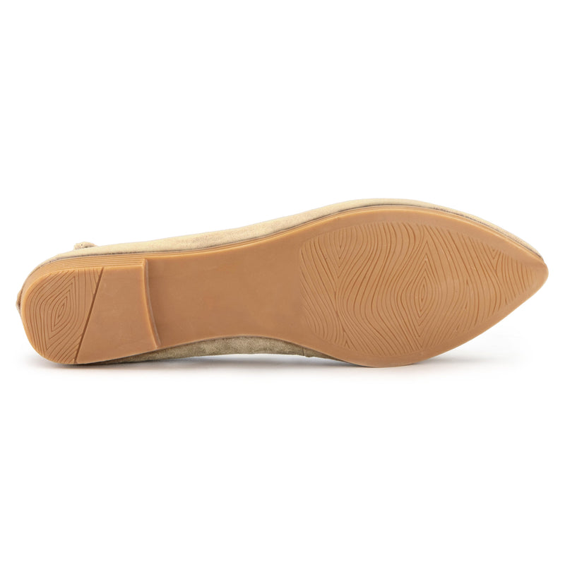Vegan Pointed Toe D'Orsay Ballet Flats Ankle Strap Wrap Flat Shoes BEIGE