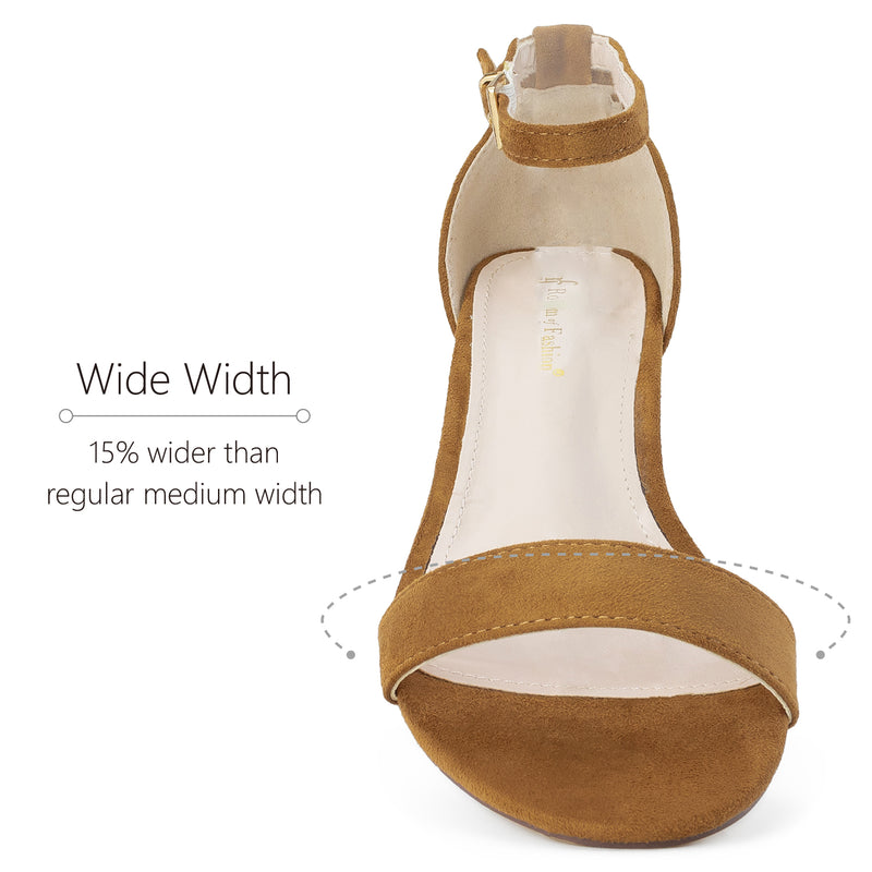 "Wide Width" Ankle Strap Low Platform Heel Wedge Sandals CAMEL
