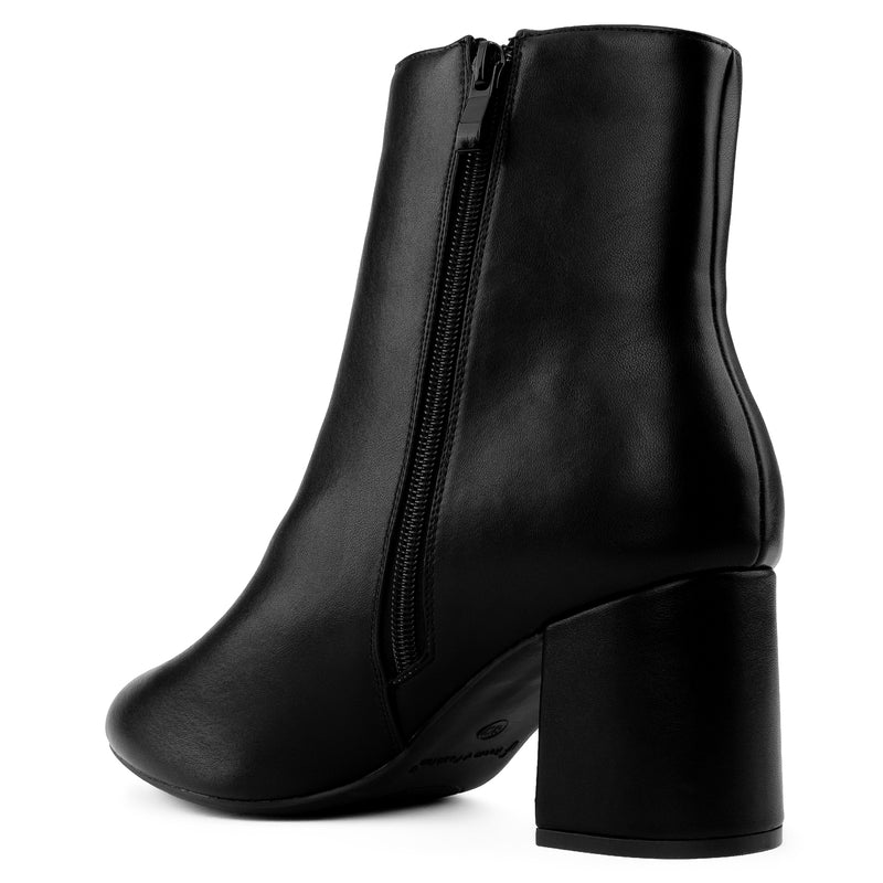 "Wide Width" Block Heel Ankle Boots - Plus Size Friendly BLACK PU