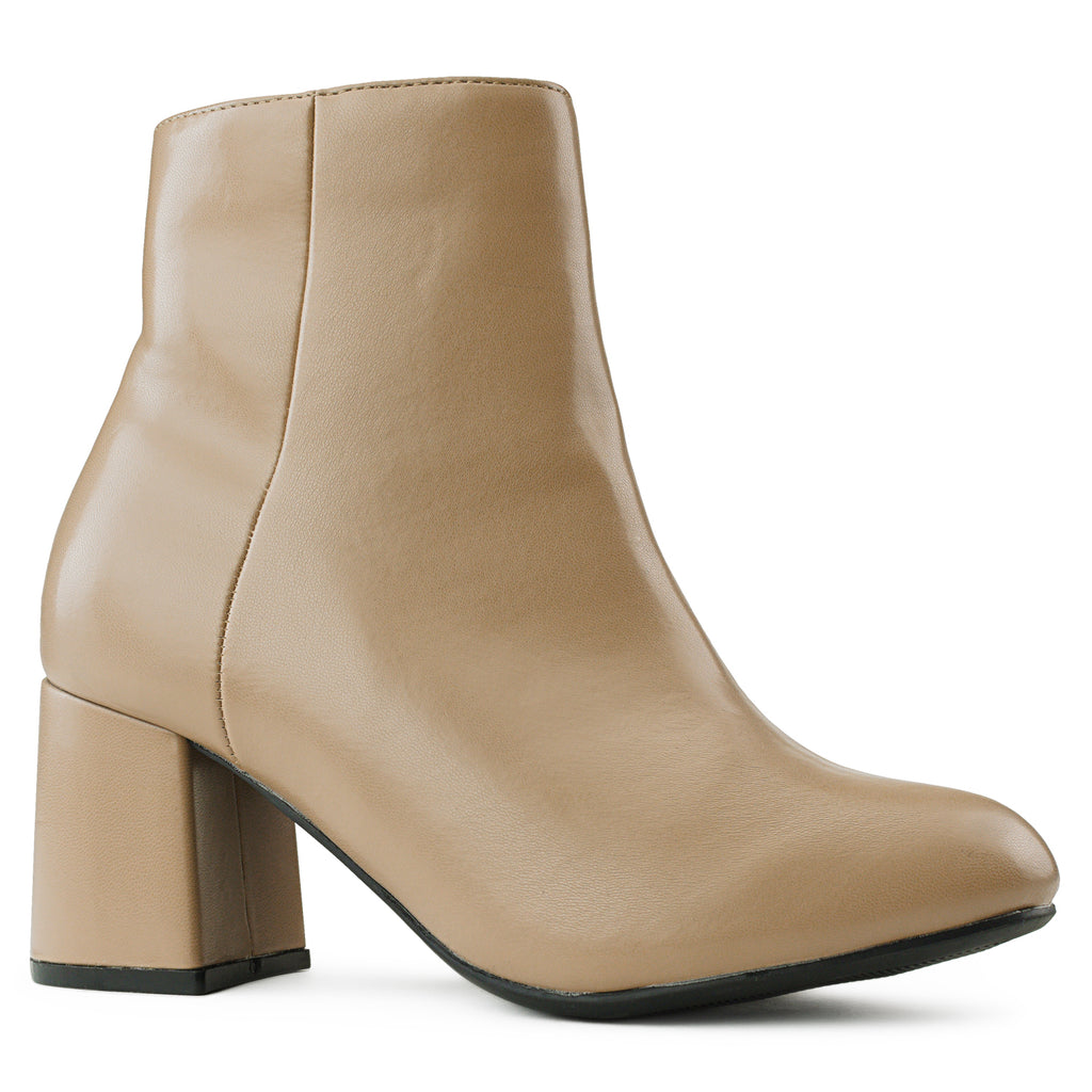 "Wide Width" Block Heel Ankle Boots - Plus Size Friendly TAUPE
