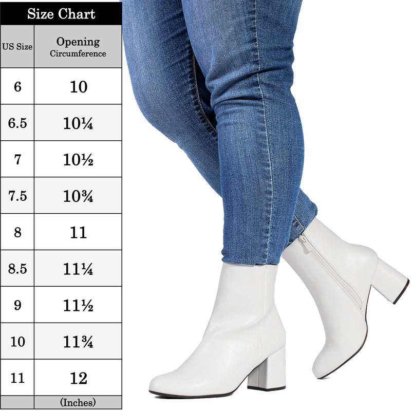 "Wide Width" Block Heel Ankle Boots - Plus Size Friendly WHITE