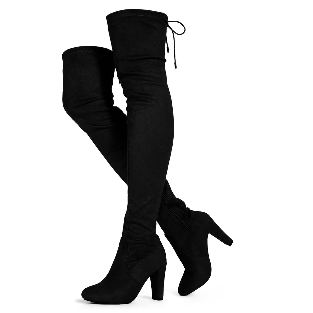 Women's Vegan High Heel Side Zipper Thigh High Over The Knee Boots BLACK