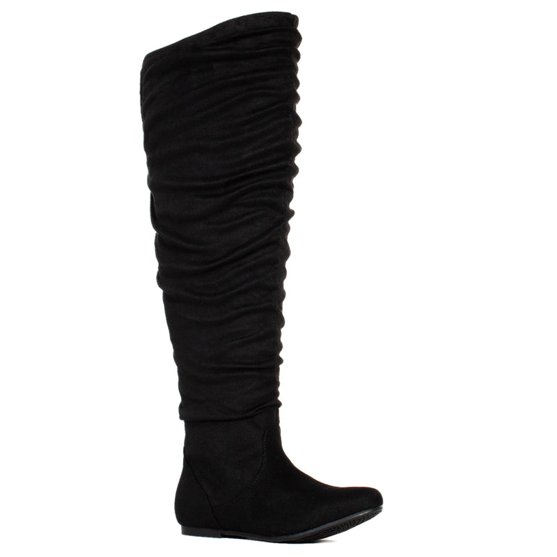 "Wide Calf" Women's Stretchy Over The Knee Slouchy Boots BLACK SU