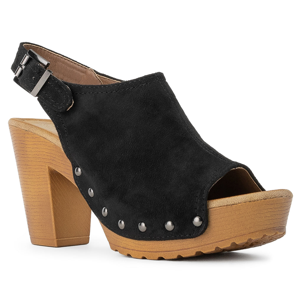 Women's Peep Toe Platform Chunky Heel Mule Sandals BLACK