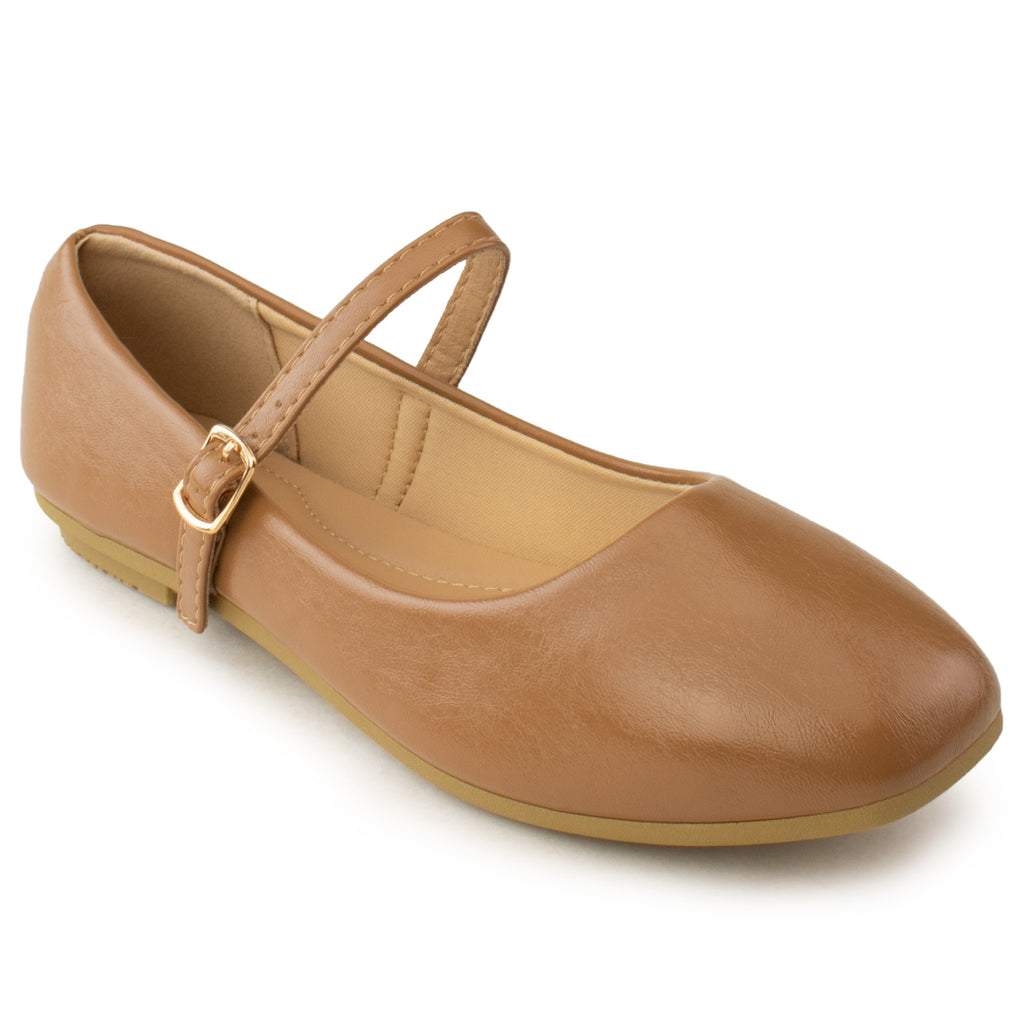 Square Toe Mary Jane Ballet Flats CAMEL