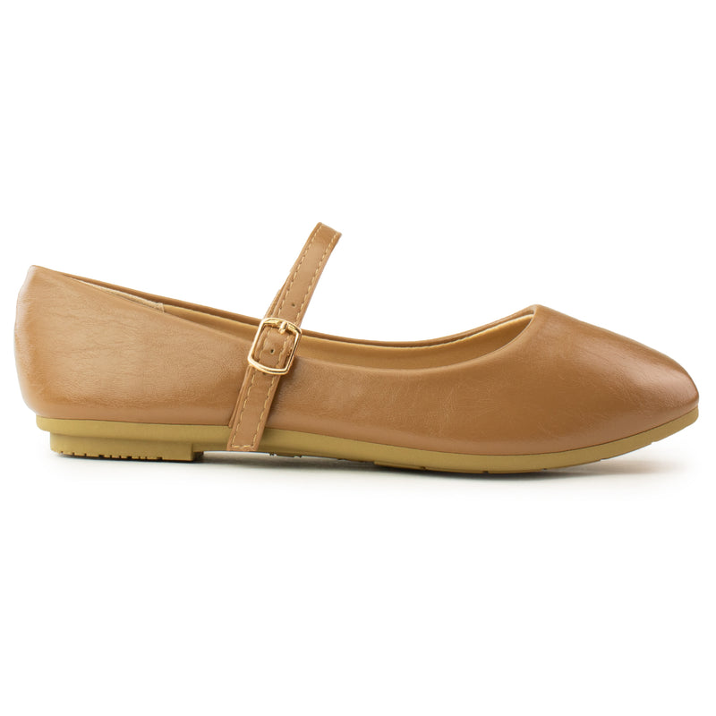 Square Toe Mary Jane Ballet Flats CAMEL