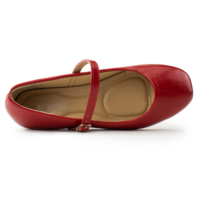 Square Toe Mary Jane Ballet Flats RED