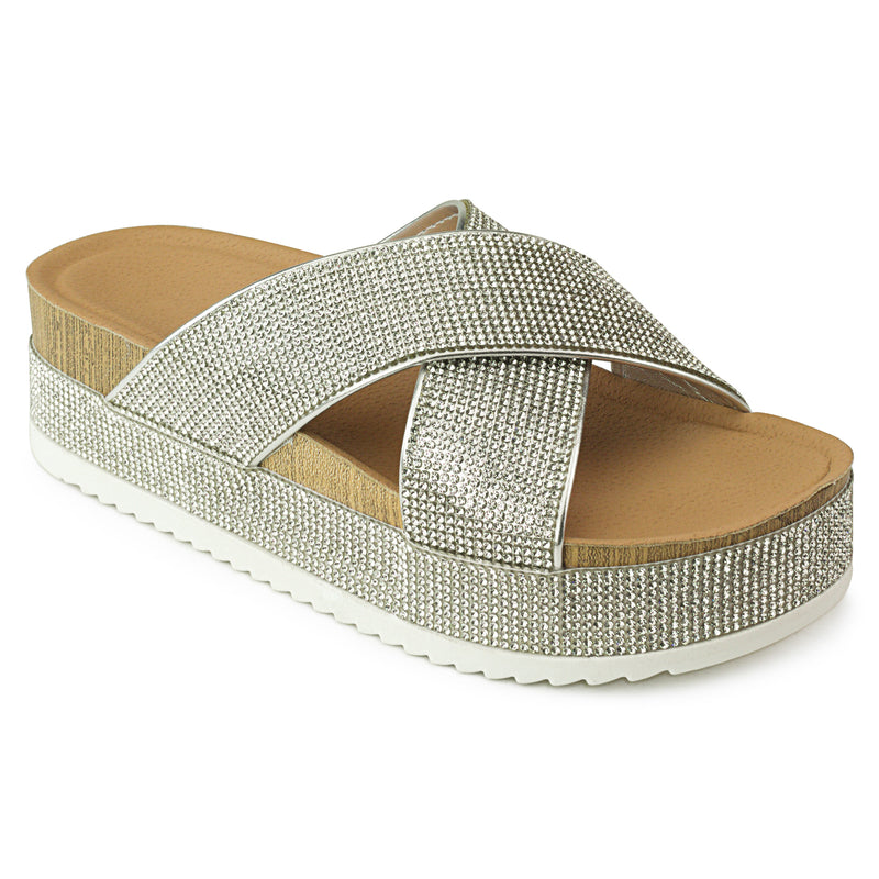 Peep Toe Single Band Ankle Strap Platform Chunky Heel Mule Sandals WHITE