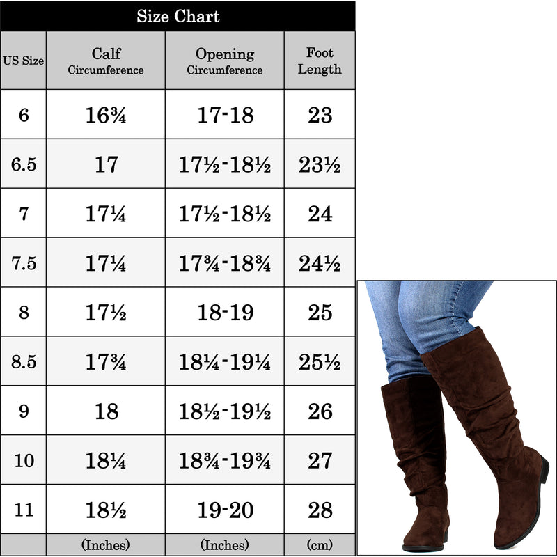 "Wide Calf & Wide Width" Low Heel Slouchy Knee High Boots BROWN