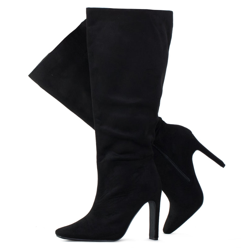 "Wide Calf & Width" Plus Size Square Toe Knee High Dress Boots BLACK