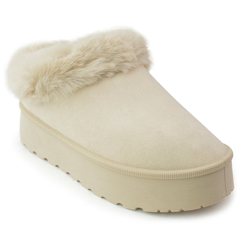 Platform Fur Lined Mule Clog BEIGE