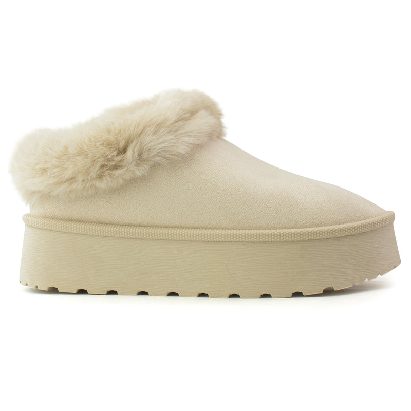 Platform Fur Lined Mule Clog BEIGE