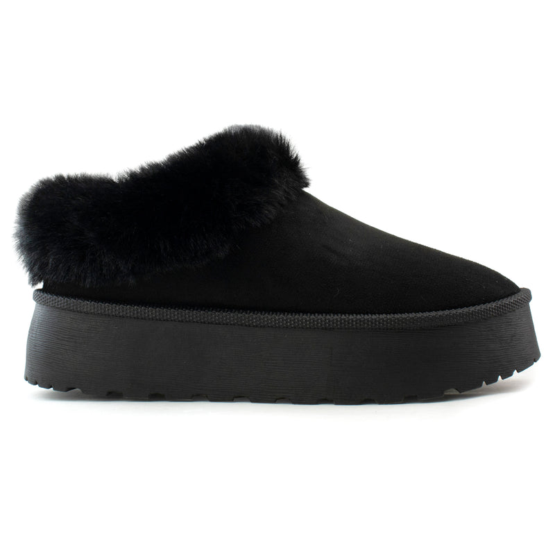 Platform Fur Lined Mule Clog BLACK