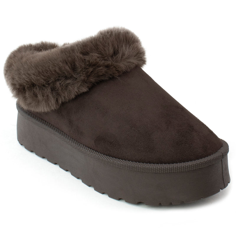 Platform Fur Lined Mule Clog BROWN