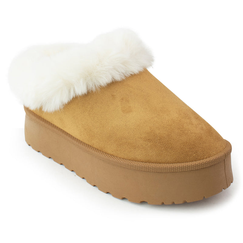 Platform Fur Lined Mule Clog TAN