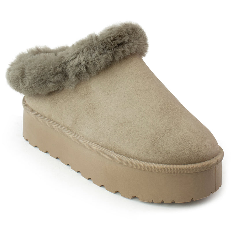 Platform Fur Lined Mule Clog TAUPE