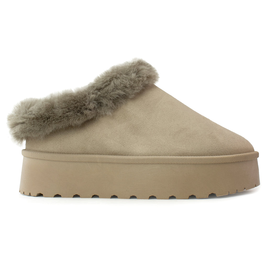 Platform Fur Lined Mule Clog TAUPE