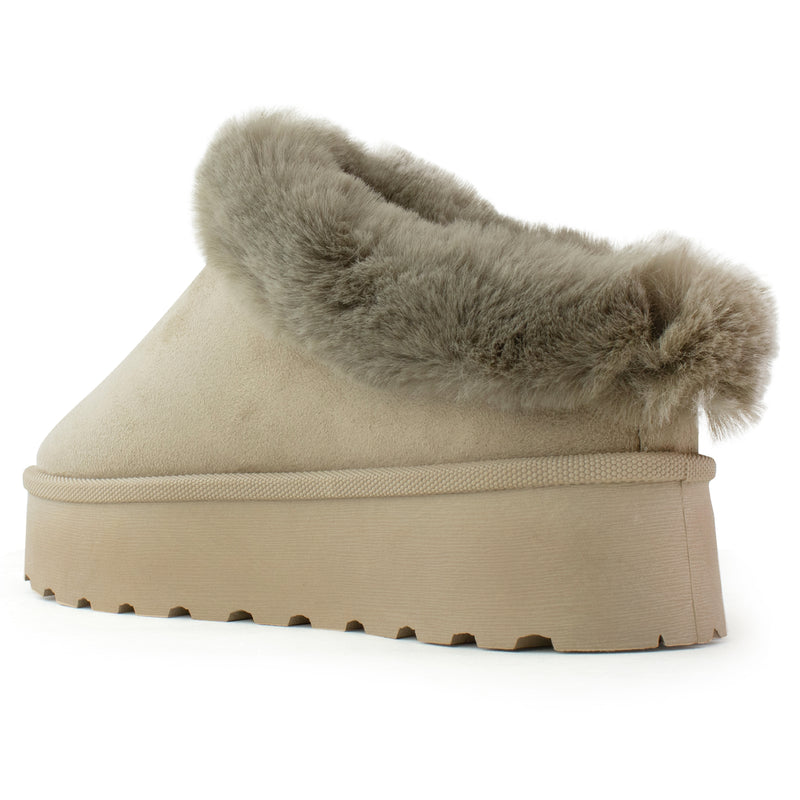 Platform Fur Lined Mule Clog TAUPE