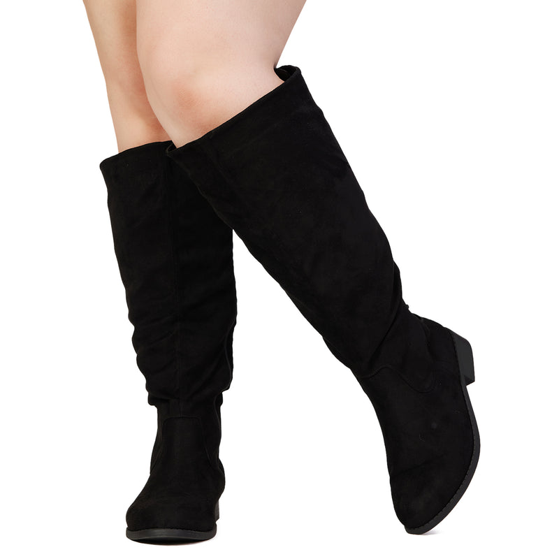 "Wide Calf Wide Width" Back Lace Riding Boots BLACK