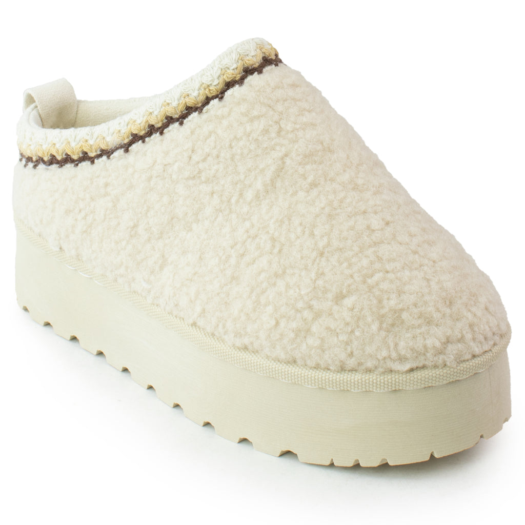 Platform Shearling Mule Clog BEIGE