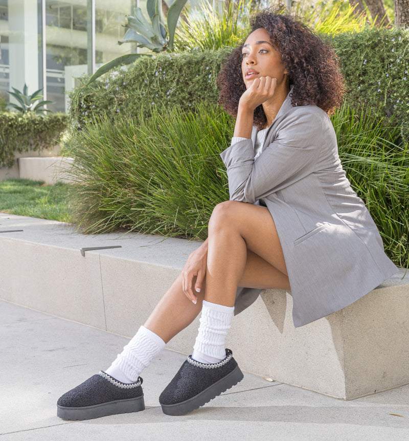 Platform Fur Lined Mule Clog BROWN