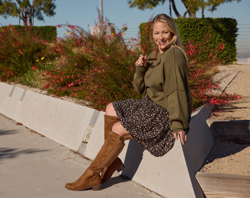 "Wide Calf" Knee High Riding Boots TAN