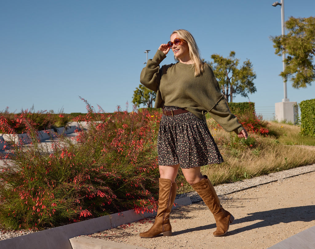 "Wide Calf" Knee High Riding Boots TAN