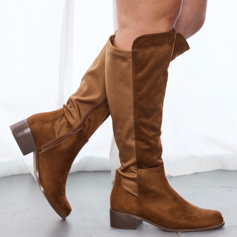 "Wide Calf" Knee High Riding Boots TAN