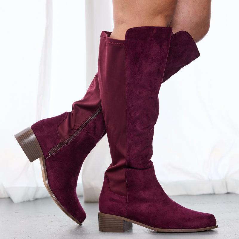 "Wide Calf" Knee High Riding Boots WINE