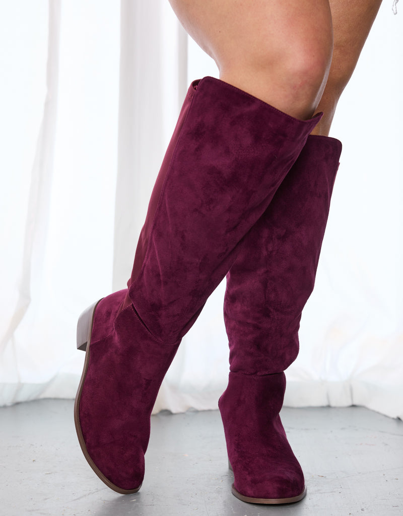 "Wide Calf" Knee High Riding Boots WINE