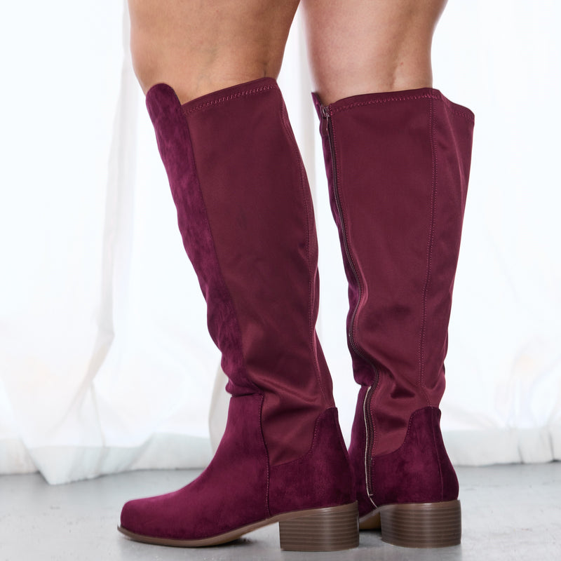 "Wide Calf" Knee High Riding Boots WINE