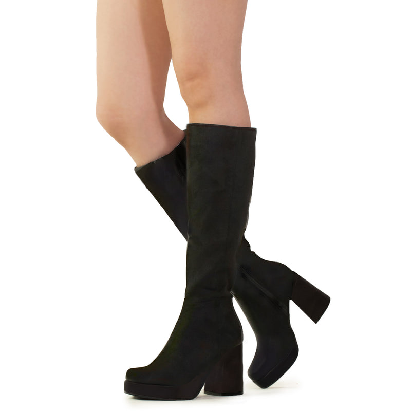"Regular Calf" Women's Fitted Over The Knee Thigh High Chunky Heel Stretch Boots TAUPE