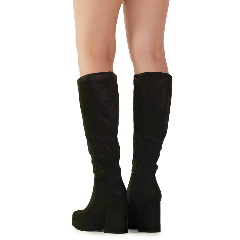 "Regular Calf" Women's Go Go Knee High Platform Boots BLACK SU