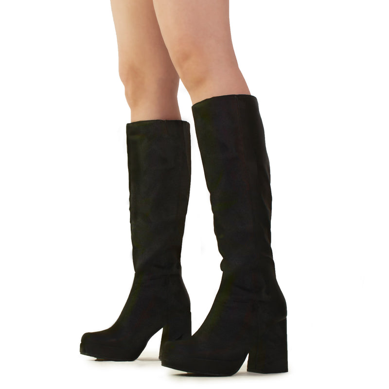 "Regular Calf" Women's Go Go Knee High Platform Boots BLACK SU