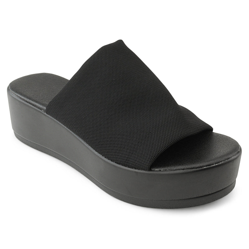 Open Toe Platform Flatform Wedge Sandals BLACK
