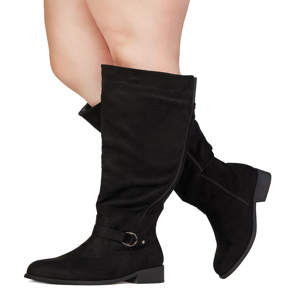 "EXTRA WIDE CALF WIDE WIDTH" Knee High Riding Boots BLACK