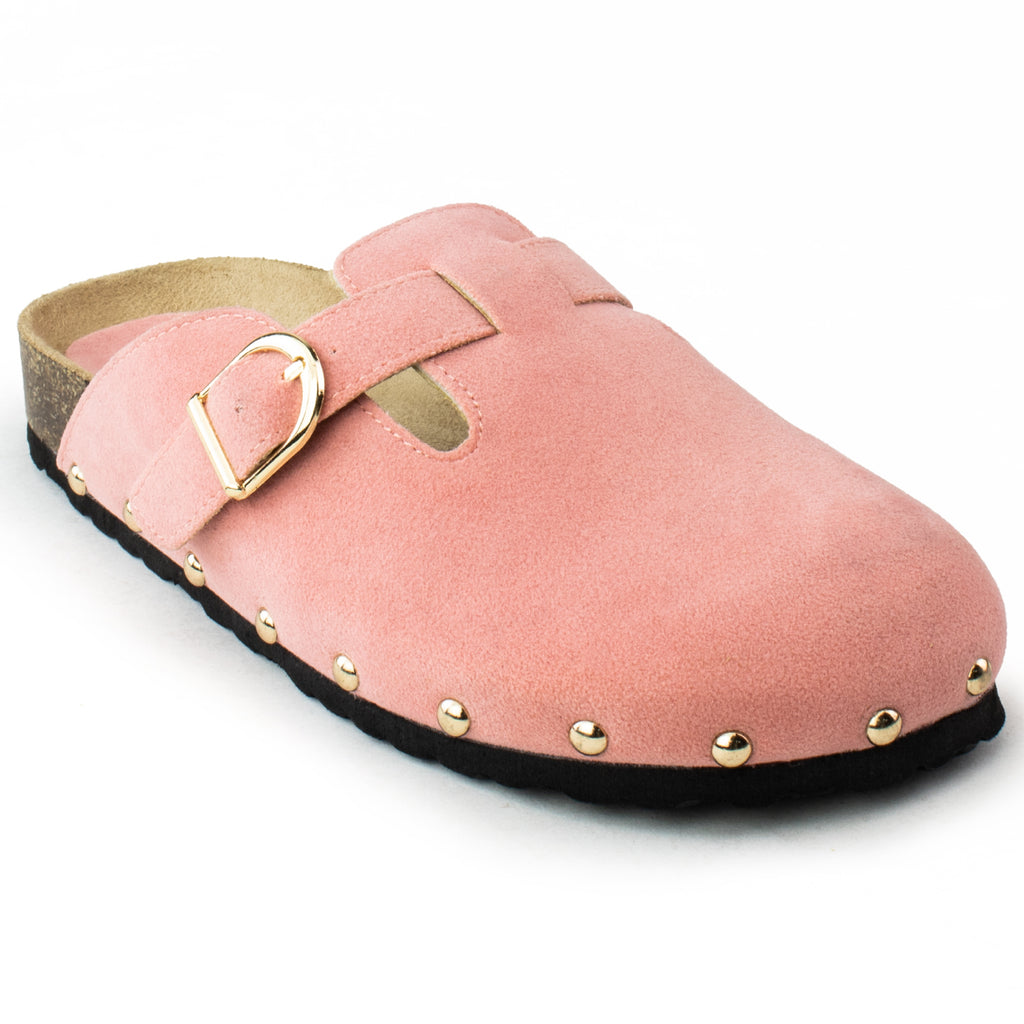 Studded Footbed Cork Clog Potato Shoes PINK