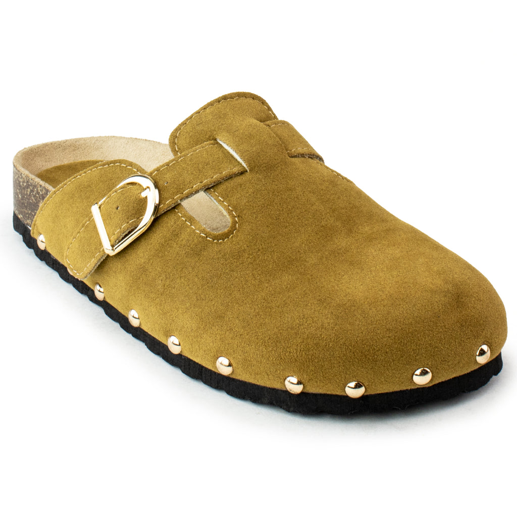 Studded Footbed Cork Clog Potato Shoes TAN