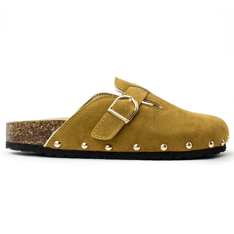 Studded Footbed Cork Clog Potato Shoes TAN