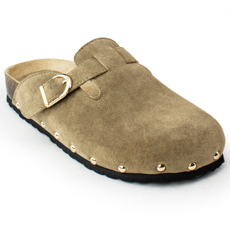 Studded Footbed Cork Clog Potato Shoes TAUPE