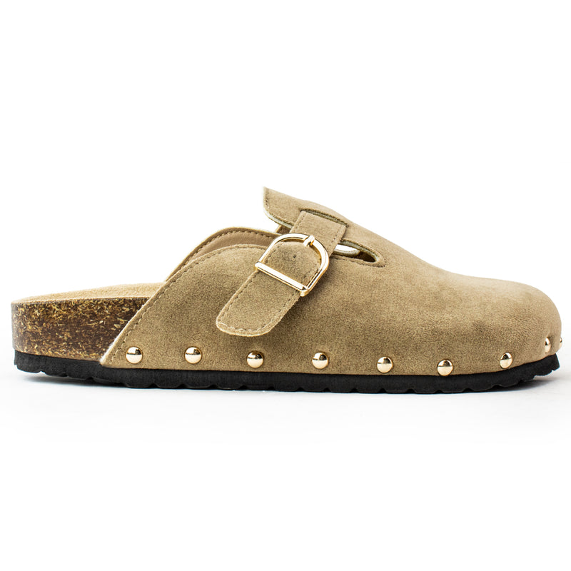 Studded Footbed Cork Clog Potato Shoes TAUPE