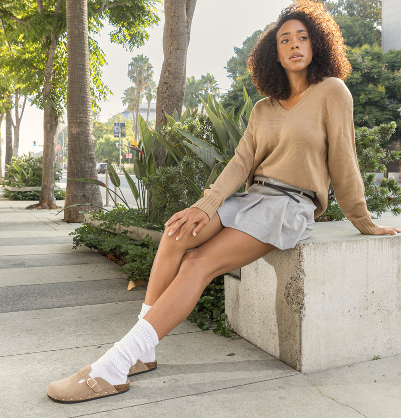 Studded Footbed Cork Clog Potato Shoes TAUPE