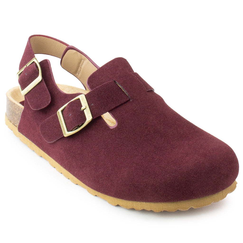 Studded Footbed Cork Clog Potato Shoes BURGUNDY