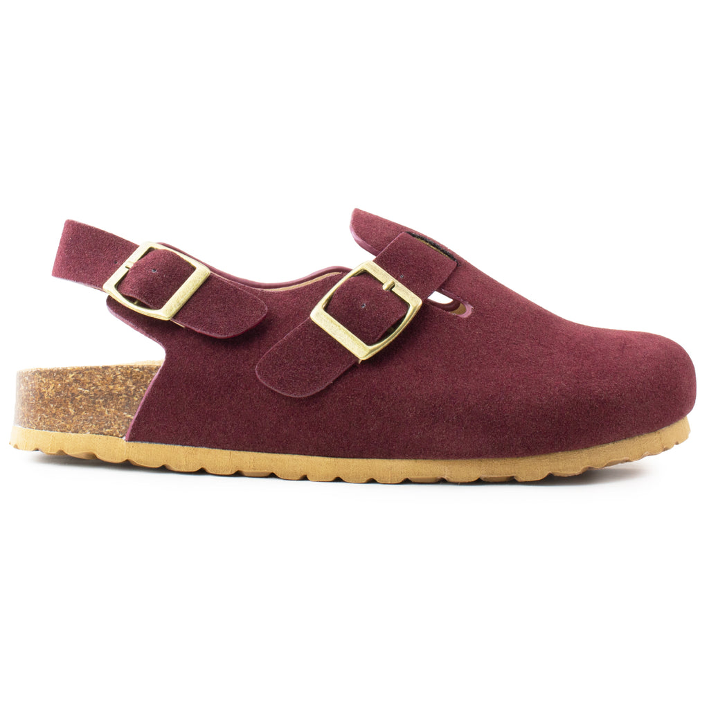 Studded Footbed Cork Clog Potato Shoes BURGUNDY