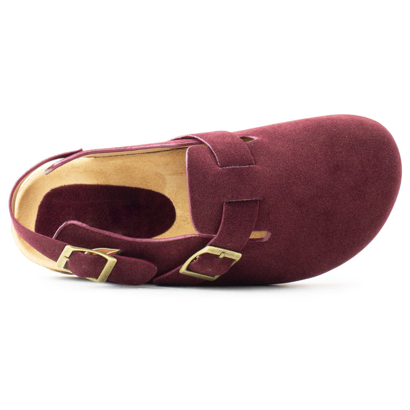 Studded Footbed Cork Clog Potato Shoes BURGUNDY