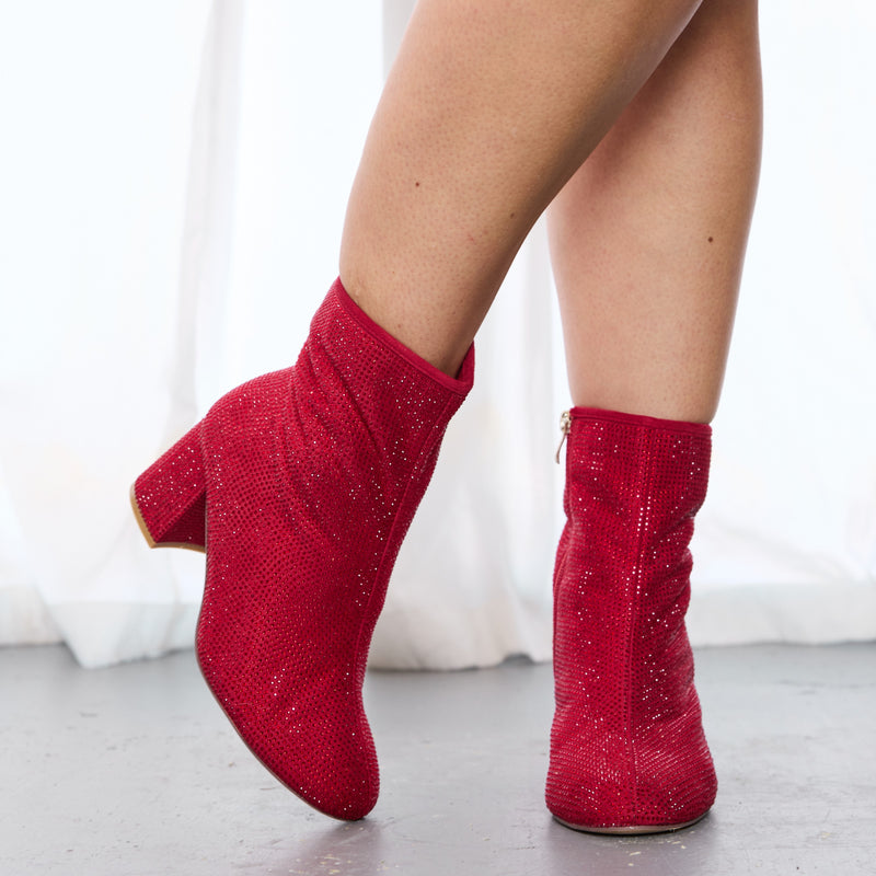 "Wide Width" Block Heel Ankle Boots BURGUNDY