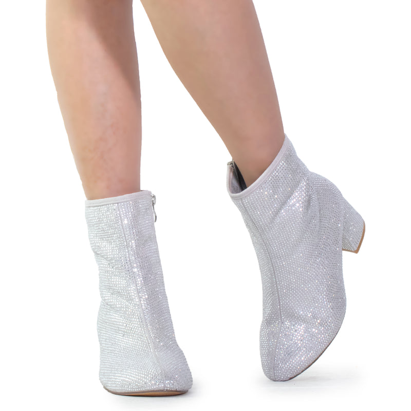 "Wide Width" Block Heel Ankle Boots SILVER